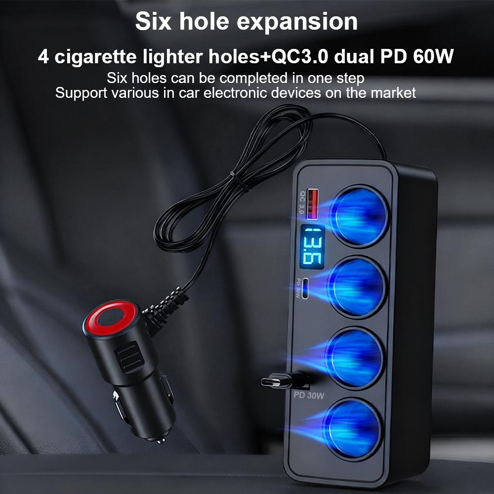 Quick Charge Multifunctional Car Digital Display Vehicle Charger Fast Charging Cable Auto Charger Adapter USB Fast Charging Universal QC3.0+PD TypeC