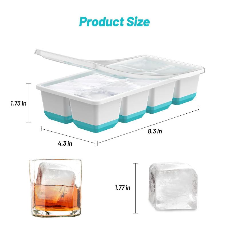 Large Reusable Ice Cube Trays Easy-Release Flexible Ice Cube Molds With Lids Big Square Cubed Ice Trays For Cocktail Coffee