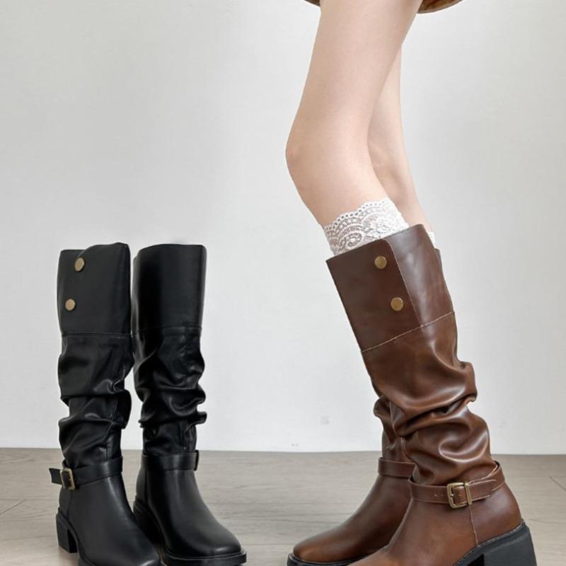 Loafers with Vintage Pleated Boots - Women's Niche Shoes, Long Boots