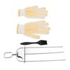 Stainless Steel Skewer Set 3 Prong Barbecue Fork Oil Brush and Gloves for Grilling Meat Chicken