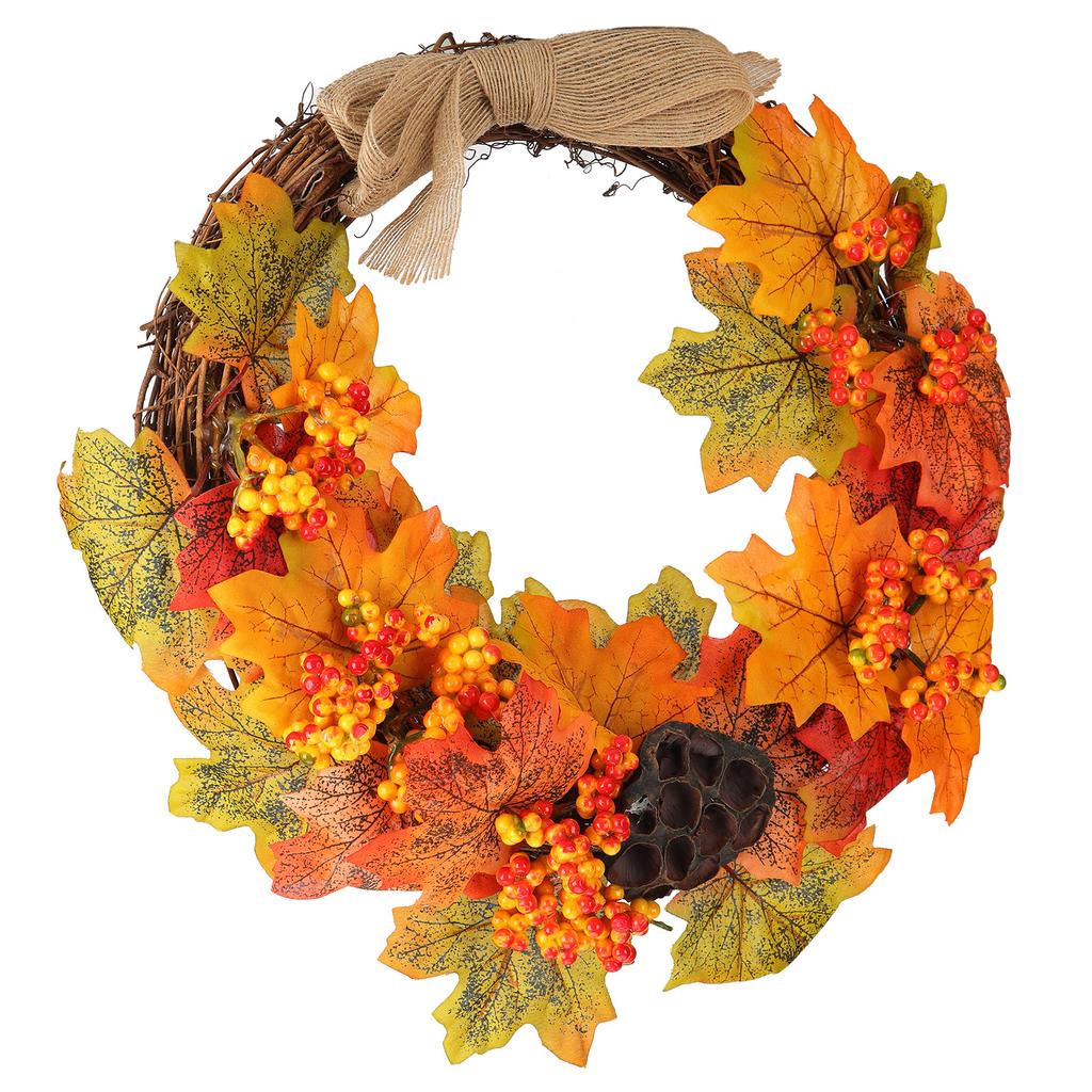 Umělý podzimní věnec k zavěšení na dveře, věnec z javorových listů, girlanda, domácí festivalová dekorace