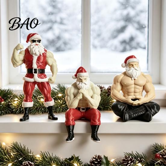 Durable Resin Santa Sculpture Muscular Claus Figurine, Funny Hilarious Strong Statue, Novelty Statue Christmas Collectible Desktop Ornament