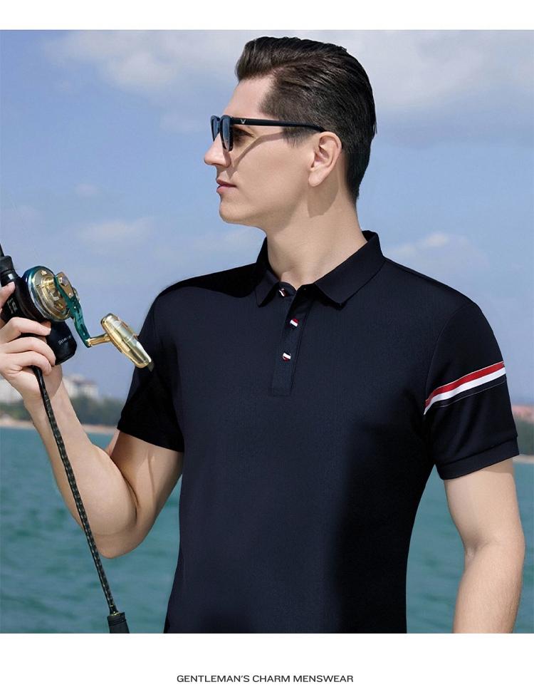 Breathable Bead Ground Tricolor Jovo Fashion Elegant American Retro Polo Shirt