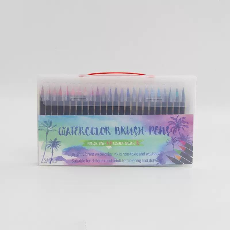 24 Colors Watercolor Brush Pens Set - Includes Water Brush & Fineliner Pen for Calligraphy