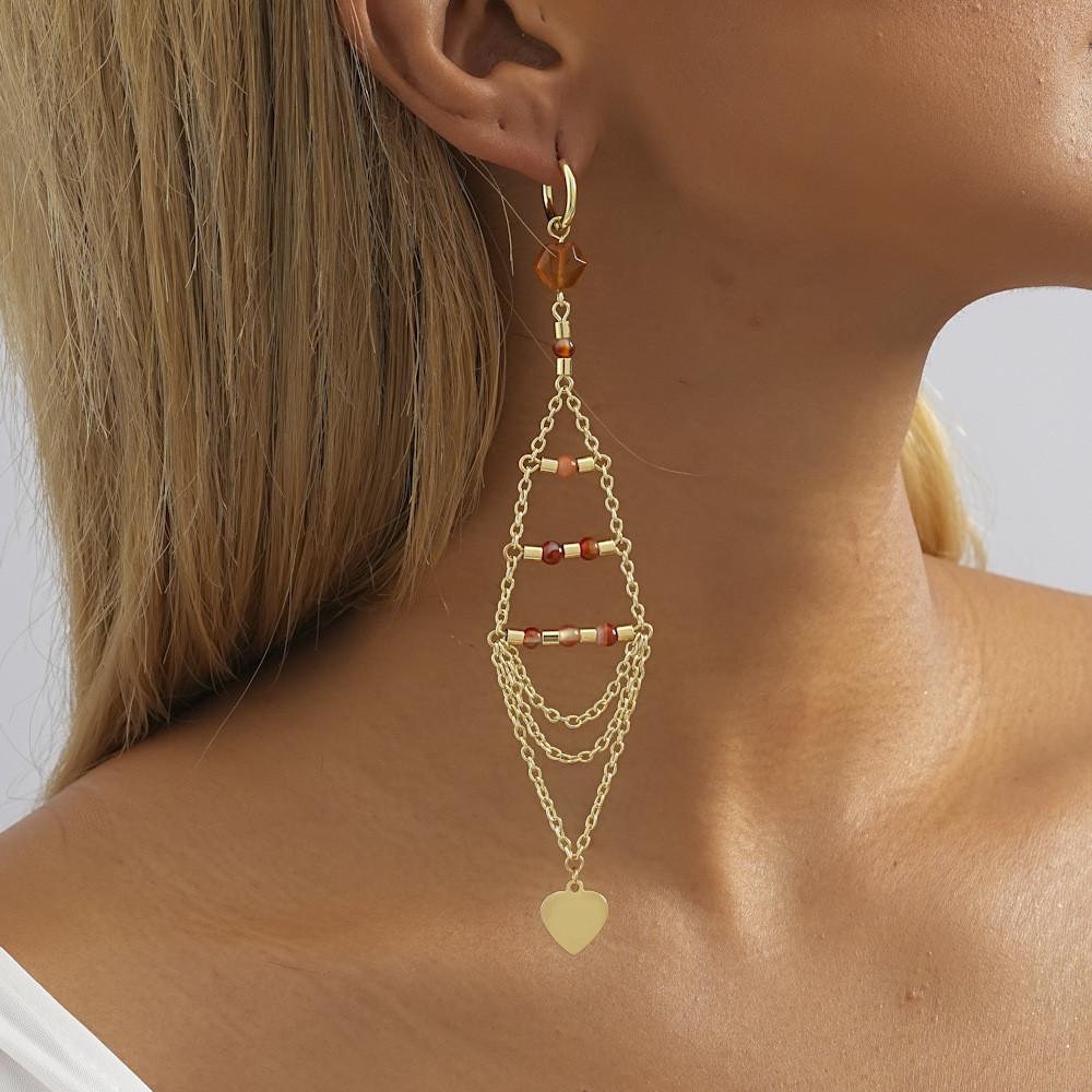 2023 Glamorous Gold Plated Triangle Crystal Heart Tassel Earrings Women For