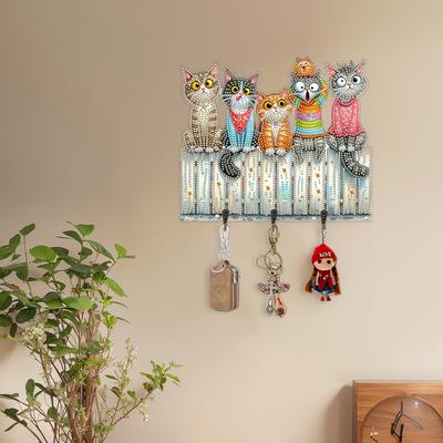 Cat Rhinestone Painting Coat Hook DIY Diamond Painting Art Hooks 3 Hooks Diamond Painting Hook Rail for Home Office Decor