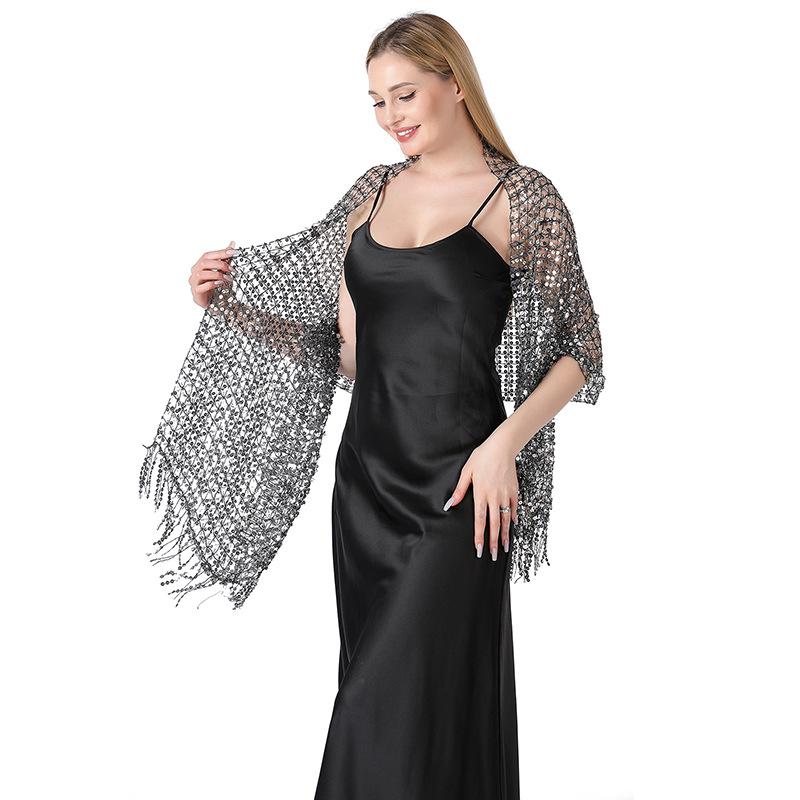 Sequin Tassel Shawl Dress: European & American Style Evening Party Cheongsam with Embroidered Shawl Scarf for Women