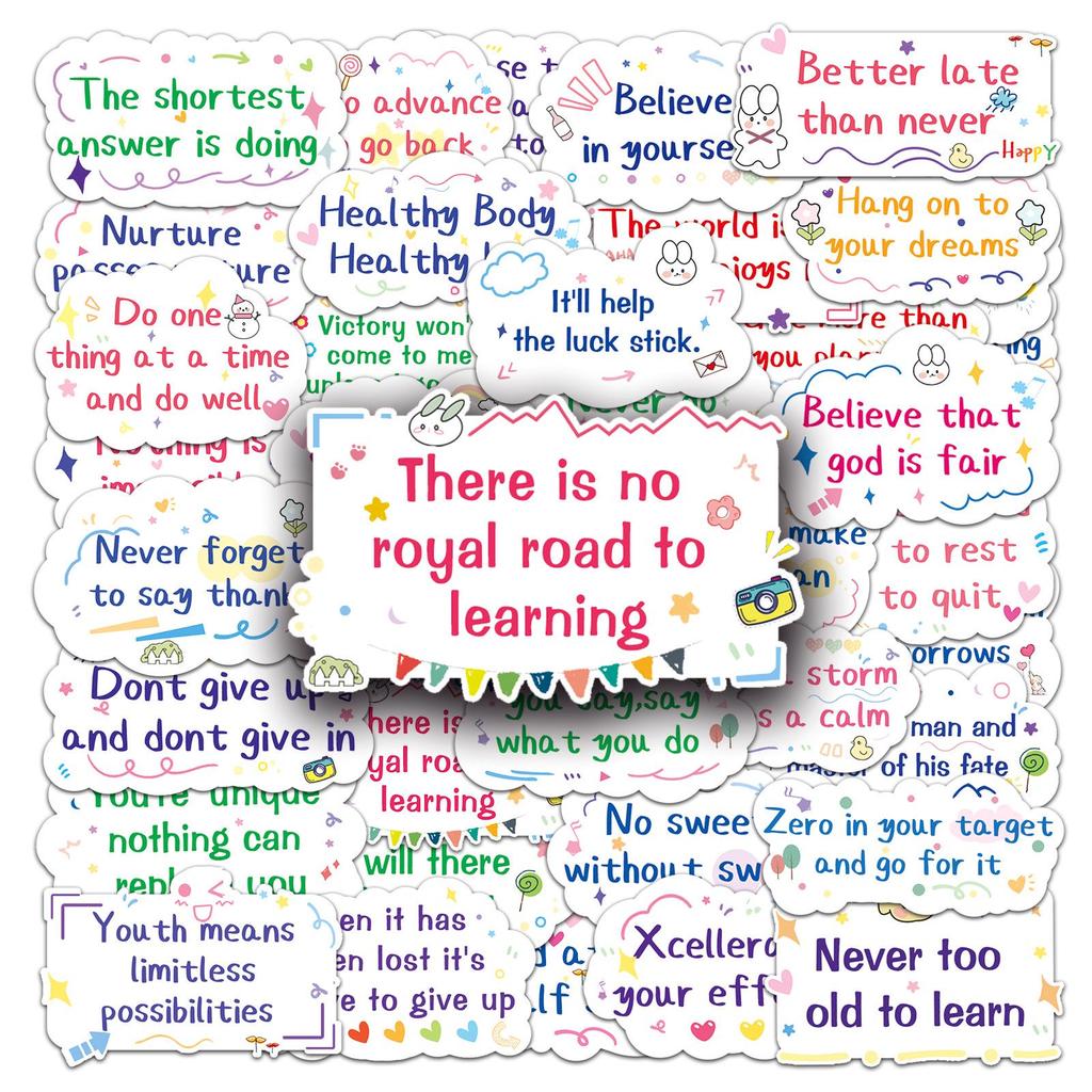 Inspirational English Sentences Waterproof DIY Stickers: 50 Sheets for Skateboards, Phone Cases, Suitcases