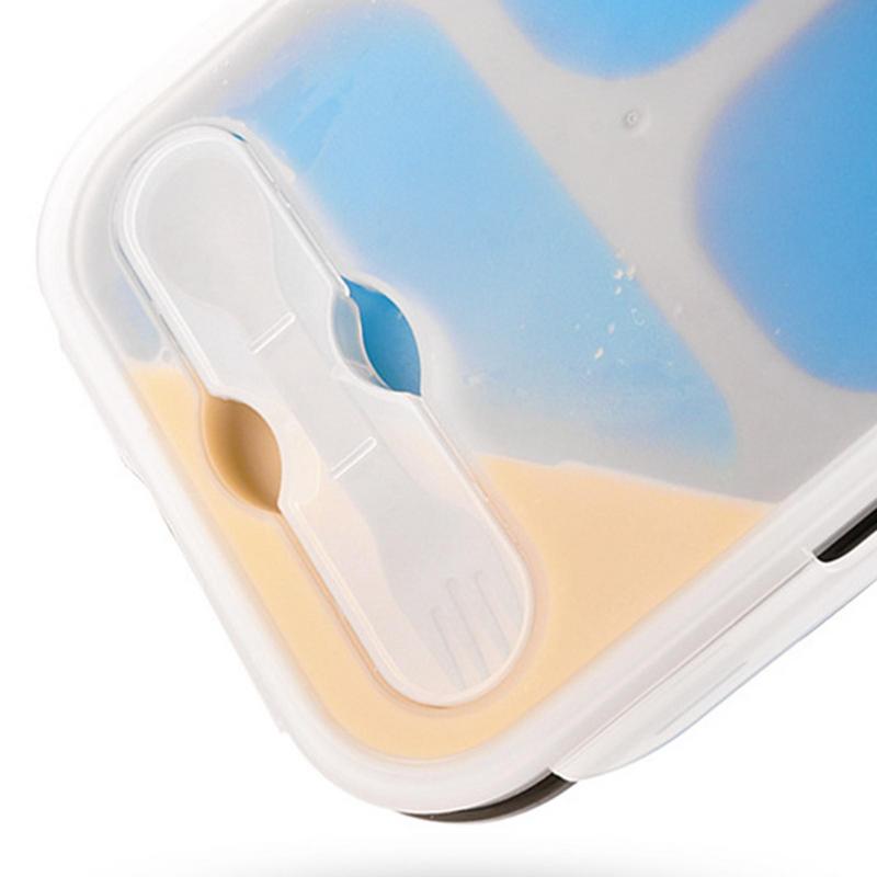 Silicone Bento Lunch Box 3 Compartment Foldable Lunch Food Container With Spoon Safe In Microwave Dishwasher Freezer