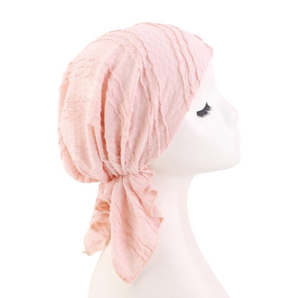 

New Cotton Crinkle Muslim Hijab Hats Solid Color Elastic Chemo Beanies Caps Triangle Turban Head Wrap Cancer Bandanas