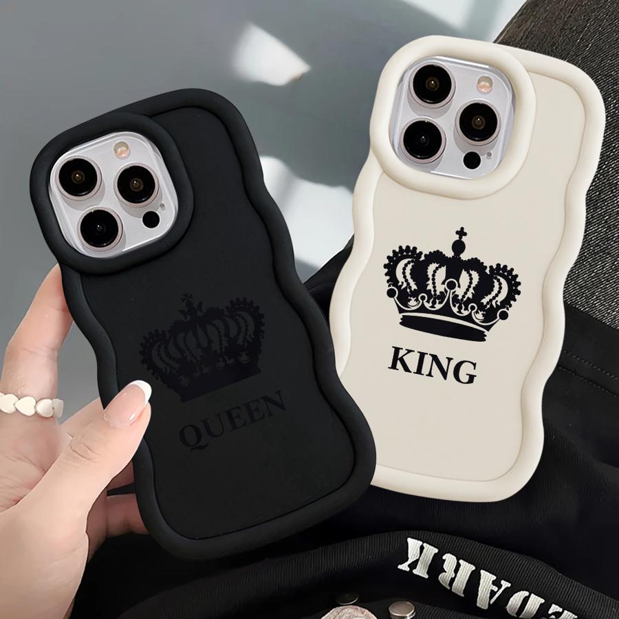 Soft Phone Cover Case for iPhone 15 Plus XR 13 11 8 14 16 Pro Max 17 Air 12 Crown Queen King Letter