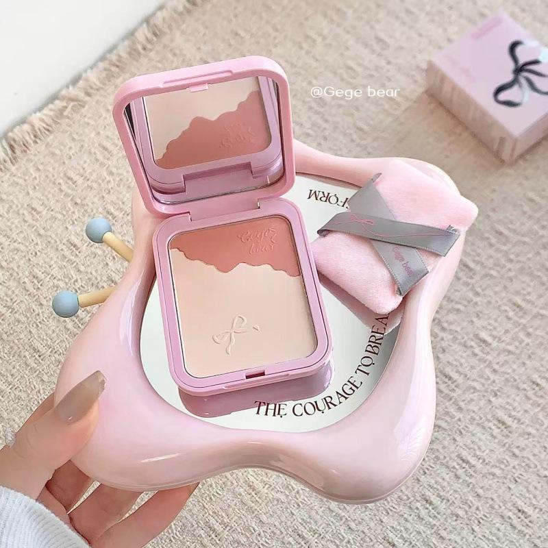Gege Bear Transparenter Aufhellender Rouge-Puder mit Puderquaste - Weichzeichner Mattes Finish, Zwei-in-Eins Fixing-Puder