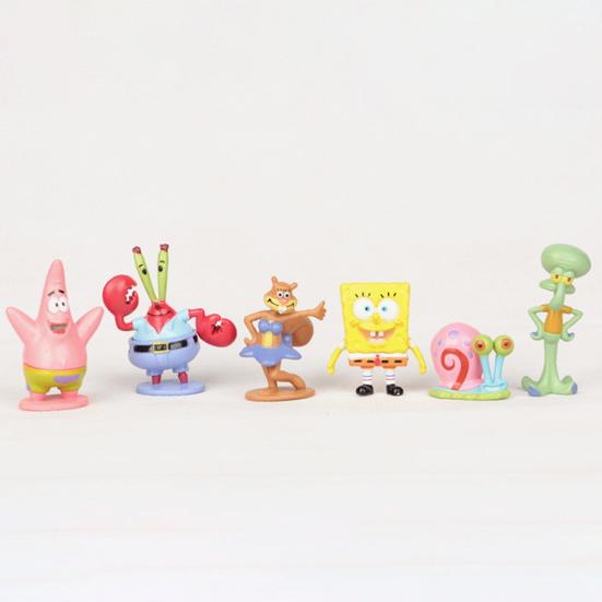 6Pcs/Set Cute Anime Figure SpongeBob Model Dolls Ornaments Home Decoration Gift