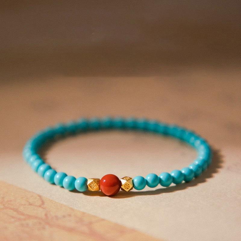 New Chinese Turquoise Rice Bead Beaded Bracelet Bracelet, Retro Light Luxury High-end Bracelet, Simple Temperament Jewelry Women