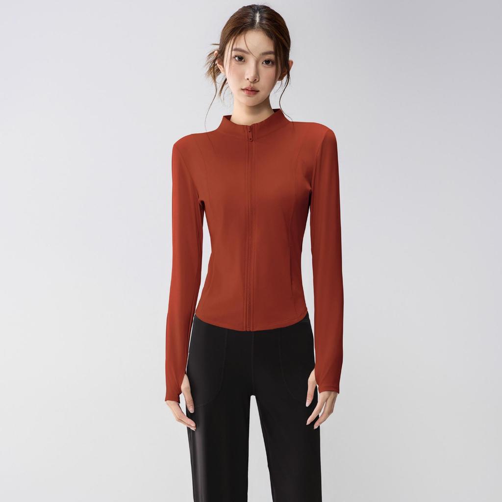 Full-Zip Yoga Suit with Pockets: Slimming Long Sleeve Top for Running & Fitness