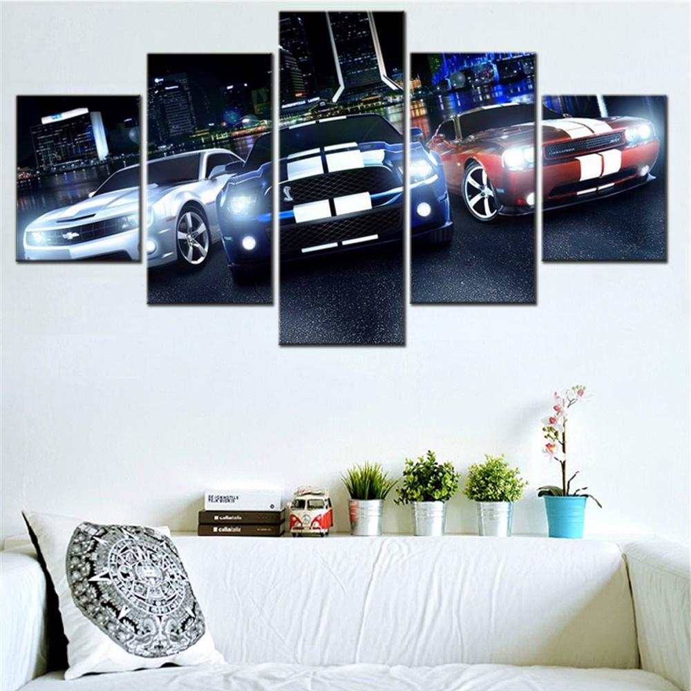 5 Pieces Wall Art Canvas Painting Home Decoration Vehicle Ford Mustang Sports Car Modular Picture Print For Living Room Artwork