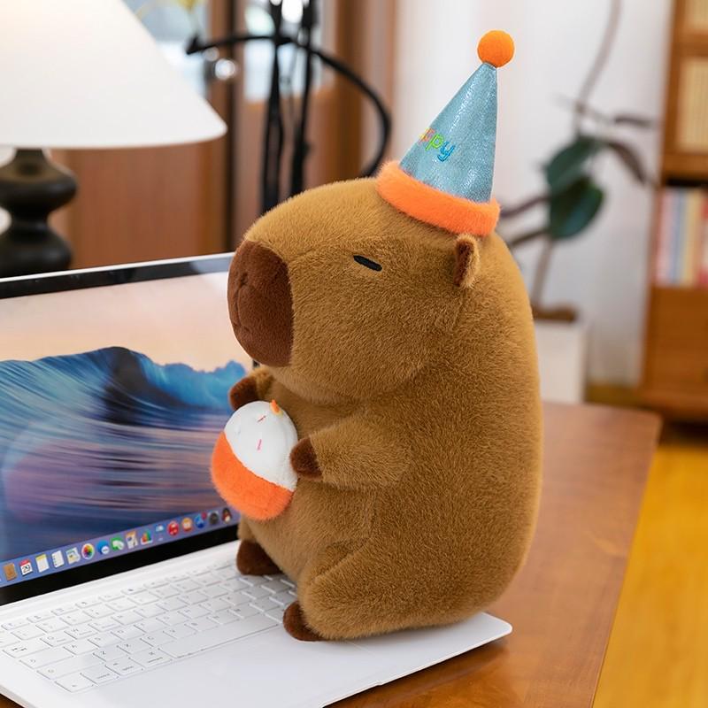 Capybara Birthday Plush Toy Figure with Hat - Girls' Gift & Pillow