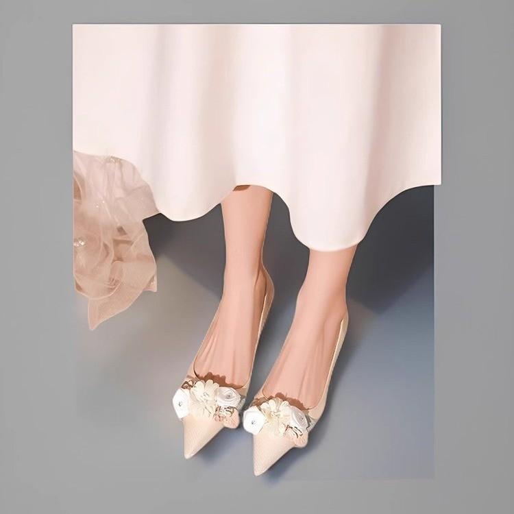 Niche beautiful French temperament flower high heels wedding shoes women's new fairy style skirt is not tired