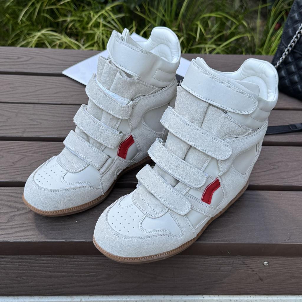 Invisible inner height increase high-top shoes women's shoes autumn color matching round head Velcro sports casual shoes hiking shoes