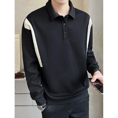 Trendiges Poloshirt mit Farbblockdesign im Hongkong-Stil für Herren, modisch und vielseitig, Retro-Sweatshirt mit halber Knopfleiste und lockerer Passform