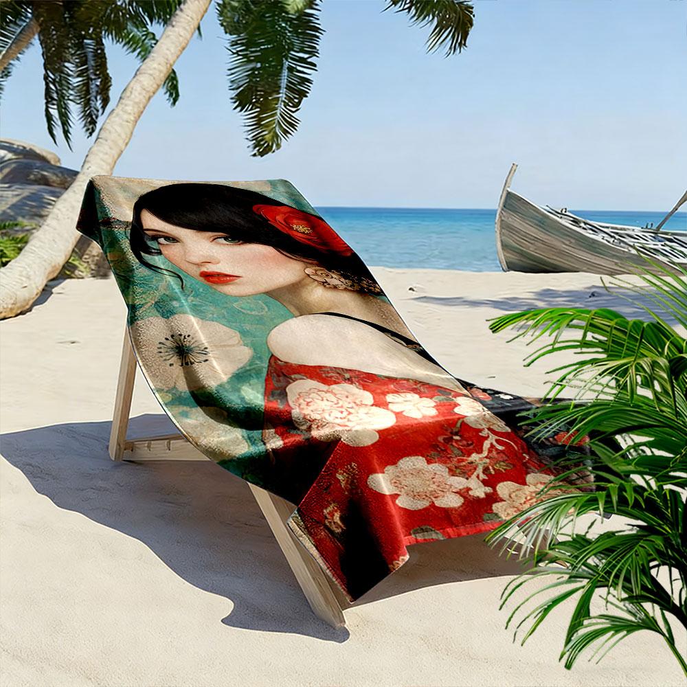 Floral Lady with Red Rose A must-have beach towel for beach travel