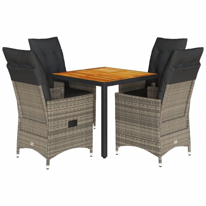 VidaXL Garden Dining Set 5 Pcs Grey Cushions Wicker, Outdoor Dining Set, Furniture of 3276724