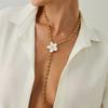Sweet And Cool Wind Metal Oil Dripping Flower Long Necklace, Fashionable Ccb Round Bead Chain Collarbone Necklace