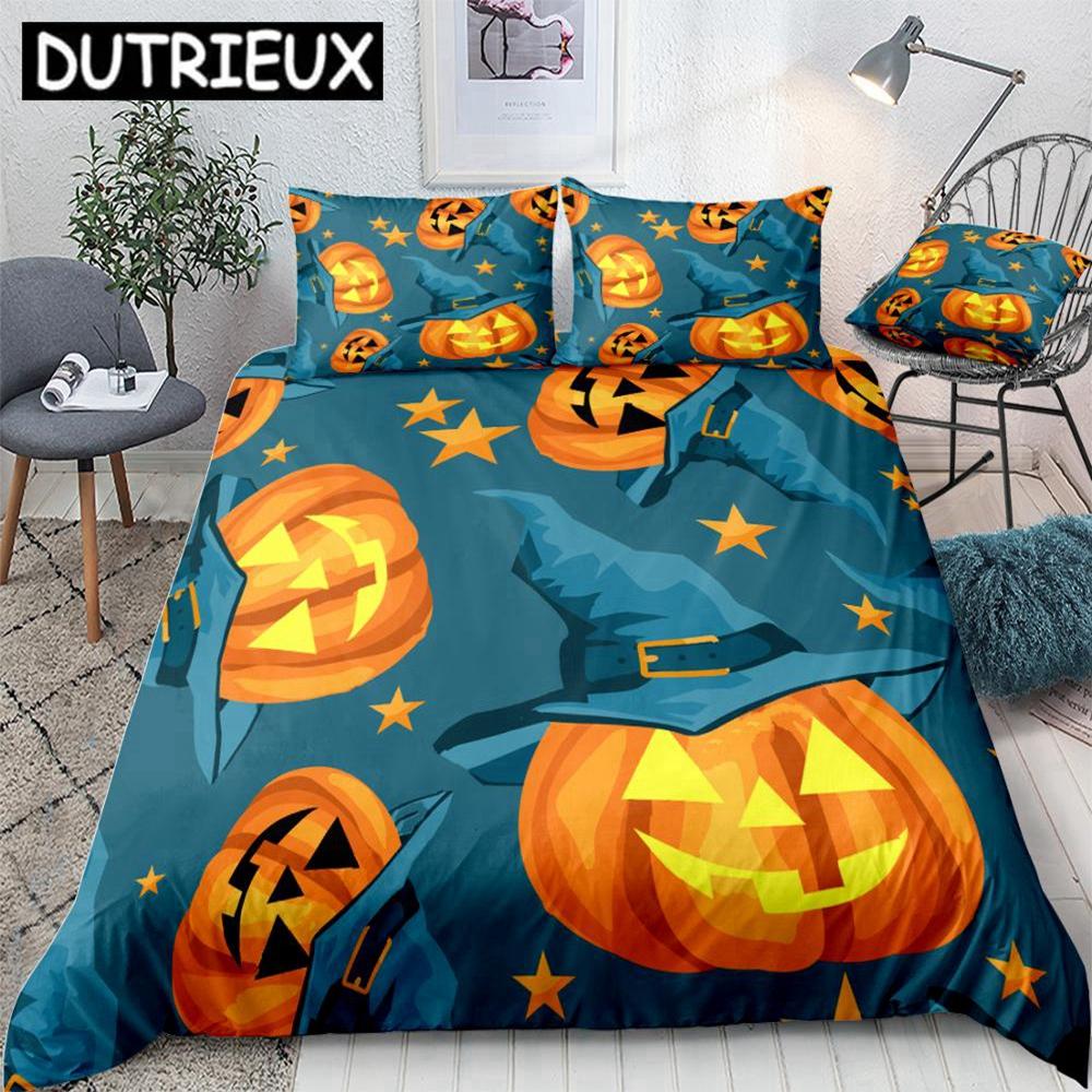 Halloween Pumpki Duvet Cover Set Cartoon Hat Halloween Beds Set Home Textiles Microfiber For Boys Kids
