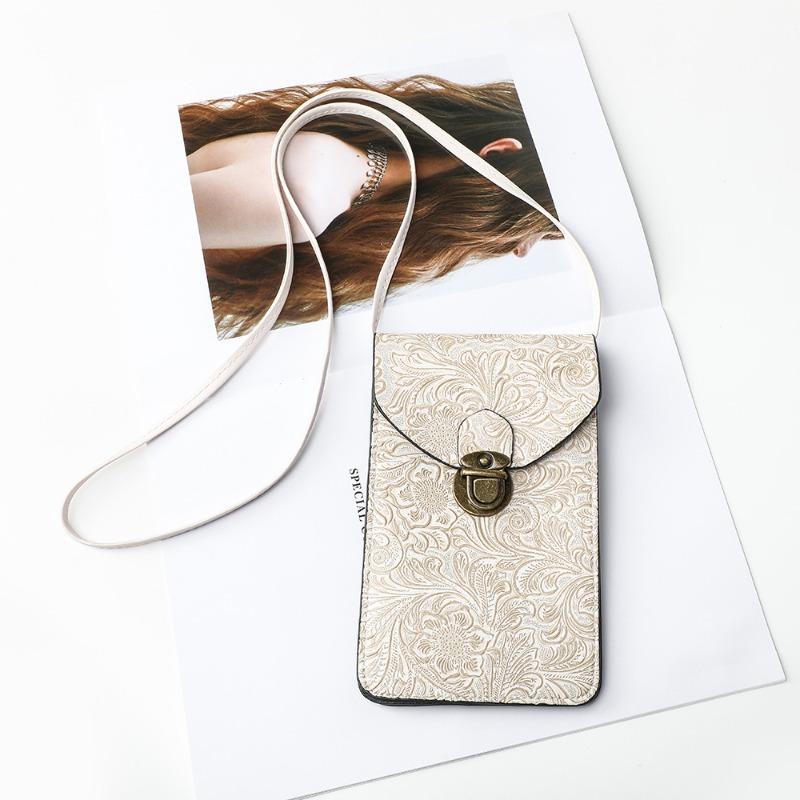 New Fashion Printed Niche Mobile Phone Bag Portable Retro Pattern Messenger Bag Korean Version Simple Metal Lock