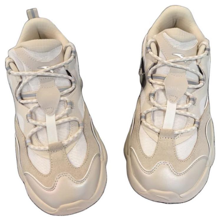 Anta Sapatos Tarte de Ovo Retrô Versátil Resistente ao Desgaste Respirável Cano Baixo Sapatos Casuais Tênis Feminino Branco Marfim 122438886-2