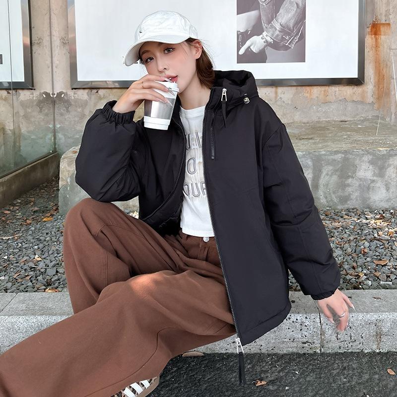 

Quilted Thick Hooded Drawstring Top Jacket M чорний