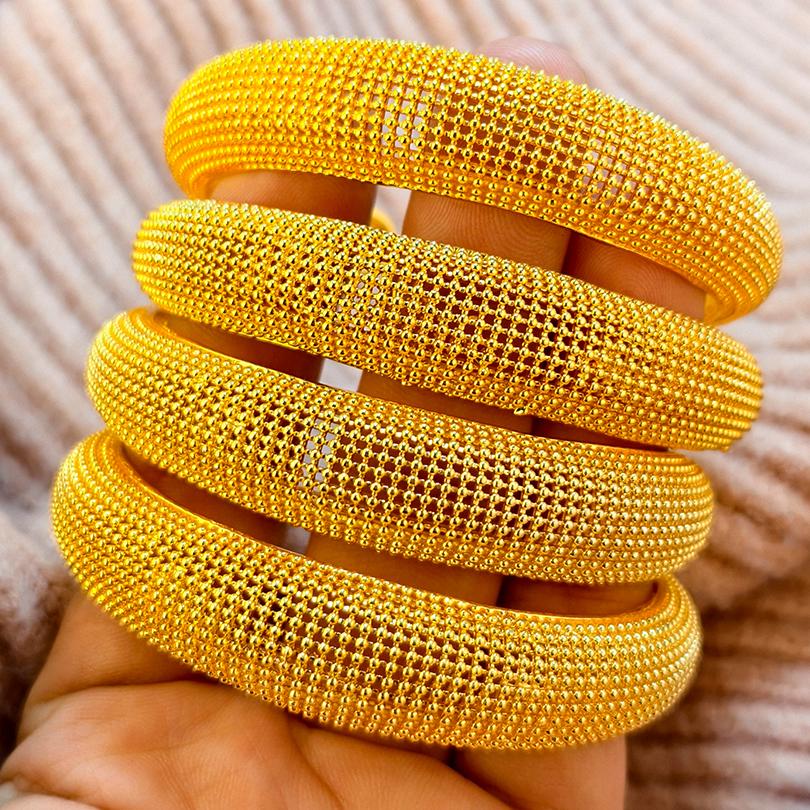 African Gold Color Shiny Bangles for Women Girls Dubai Circle  Bride Wedding Bracelet Ethiopian Jewelry