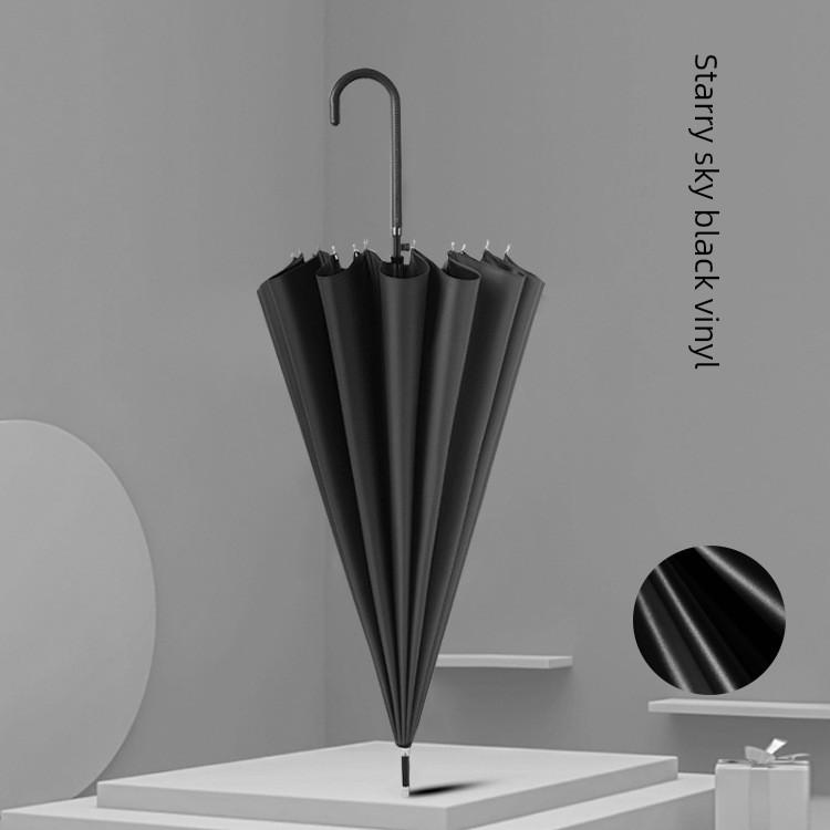 16-Rib Umbrella with Japanese-Style Fresh Design, Leather Handle, Curved Hook, Straight Pole, Large Double-Person Umbrella for Sun and Rain, Gift or