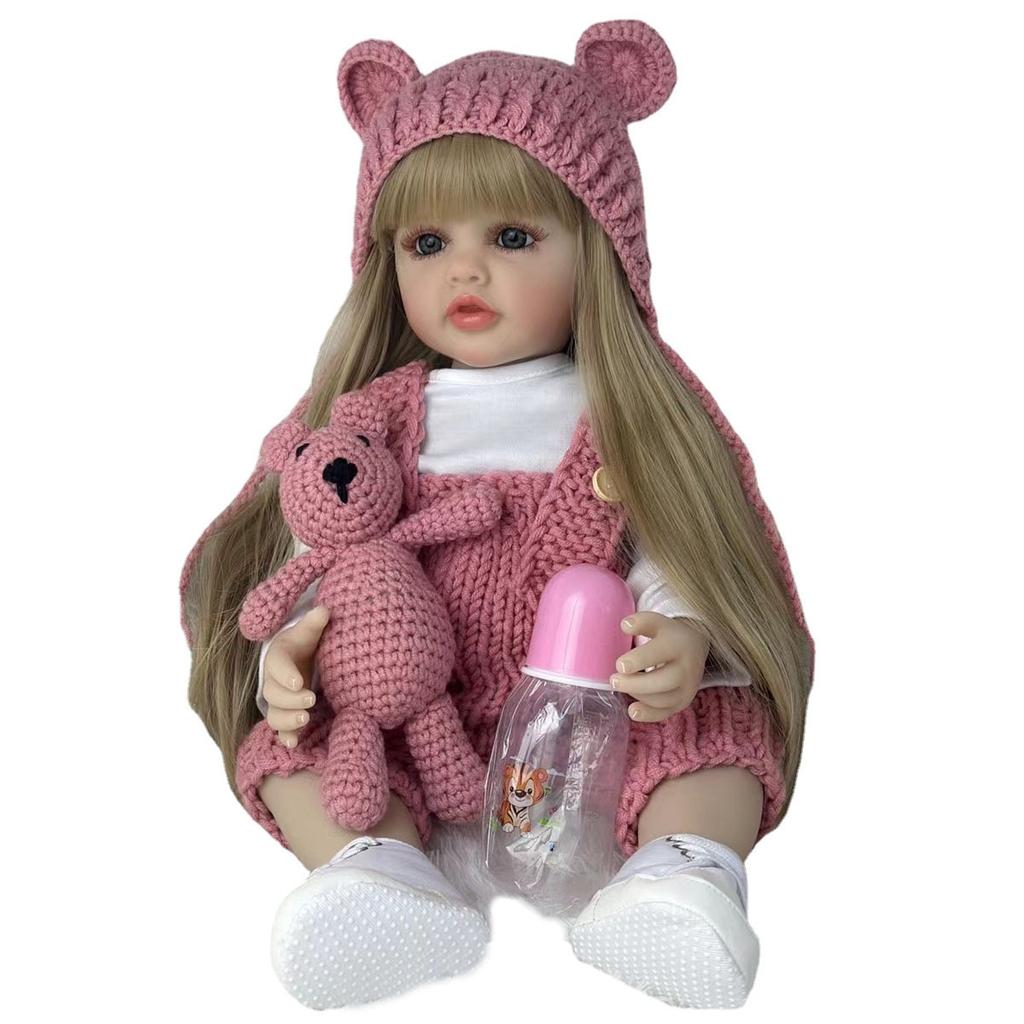 BZDOLL Lebensechte Baby Reborn Puppe mit Vollvinylkörper 55cm 22inch Neugeborenes Bebe Prinzessin Kleinkind Mädchen Badespielzeug Geburtstagsgeschenk Realistisch