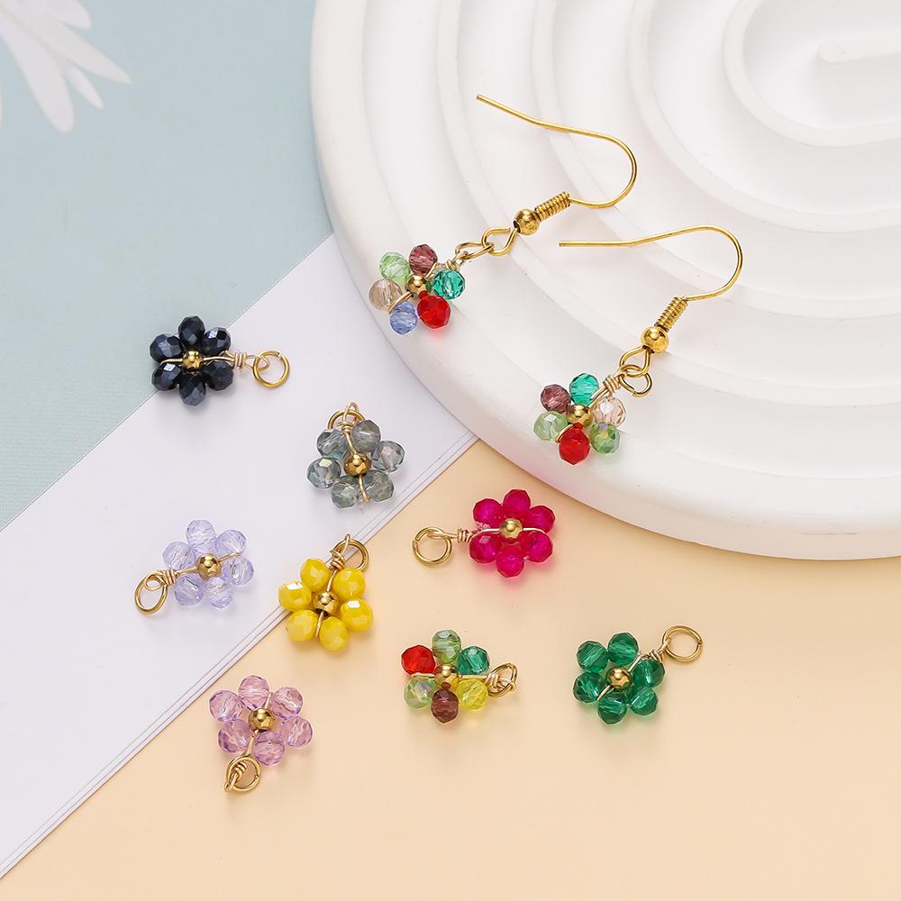 5pcs/Lot Crystal Small Flower Bead Pendant with Stainless Steel Connector for Earrings Necklace Pendant DIY Jewelry Making