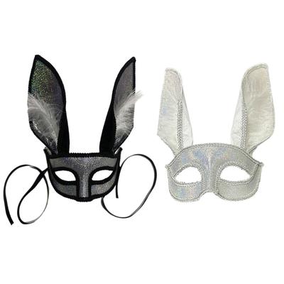 Festival Rabbits Ears Masquerade Eye Mask for Costume Parties Halloween Carnivals Glitter Half Face Mask with Feathered