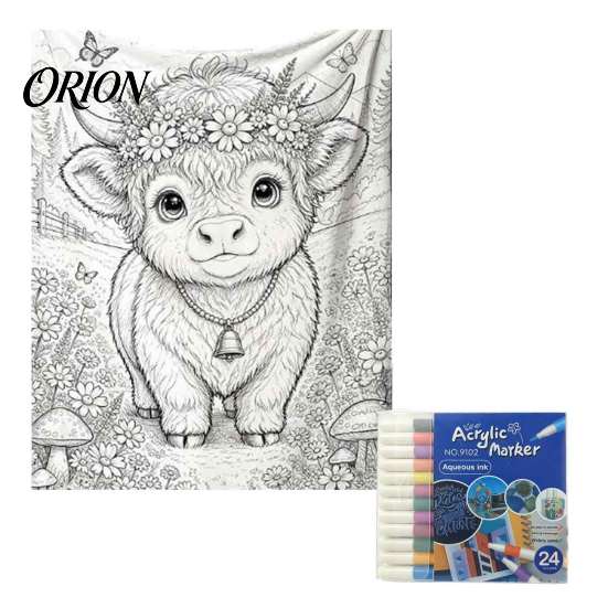 Blanket Painting Kit DIY Kids Coloring Blanket, Washable Throw Arts Crafts Set with Handmade 24 Pens, Color Your Own for Toddlers Boys Girls
