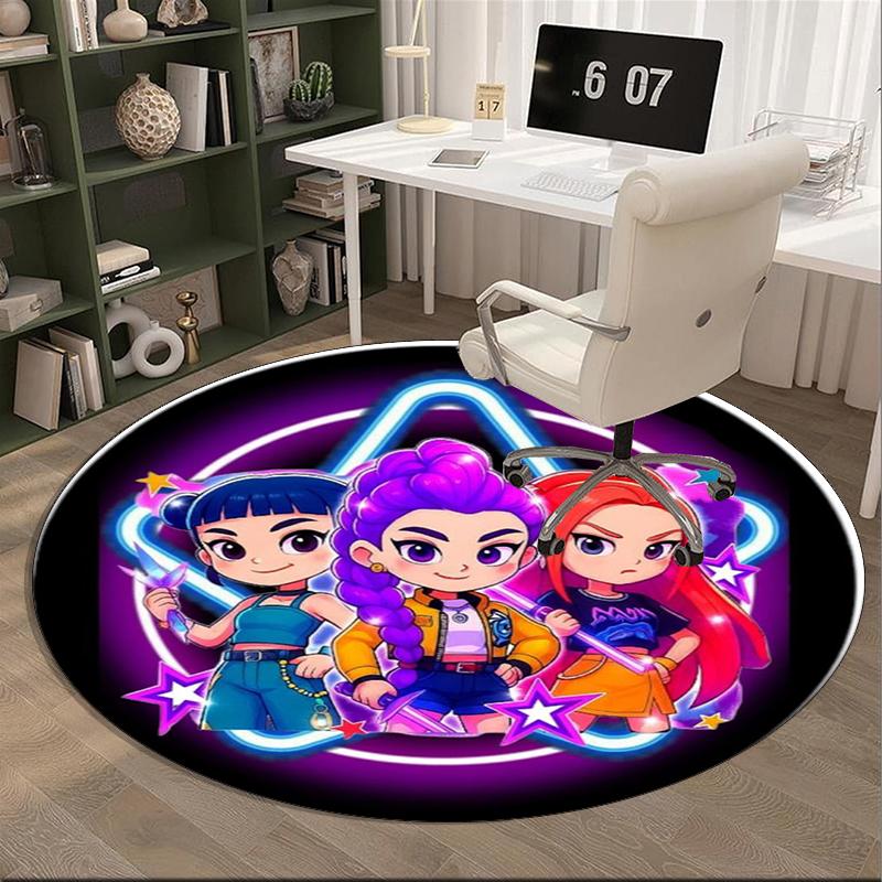 Fantasy k-pop Heroes Unite round carpet Chair cushion Round Entryway Rug, Soft Round Rugs for Living Room, Bedroom, Circle Carpet decor gifts