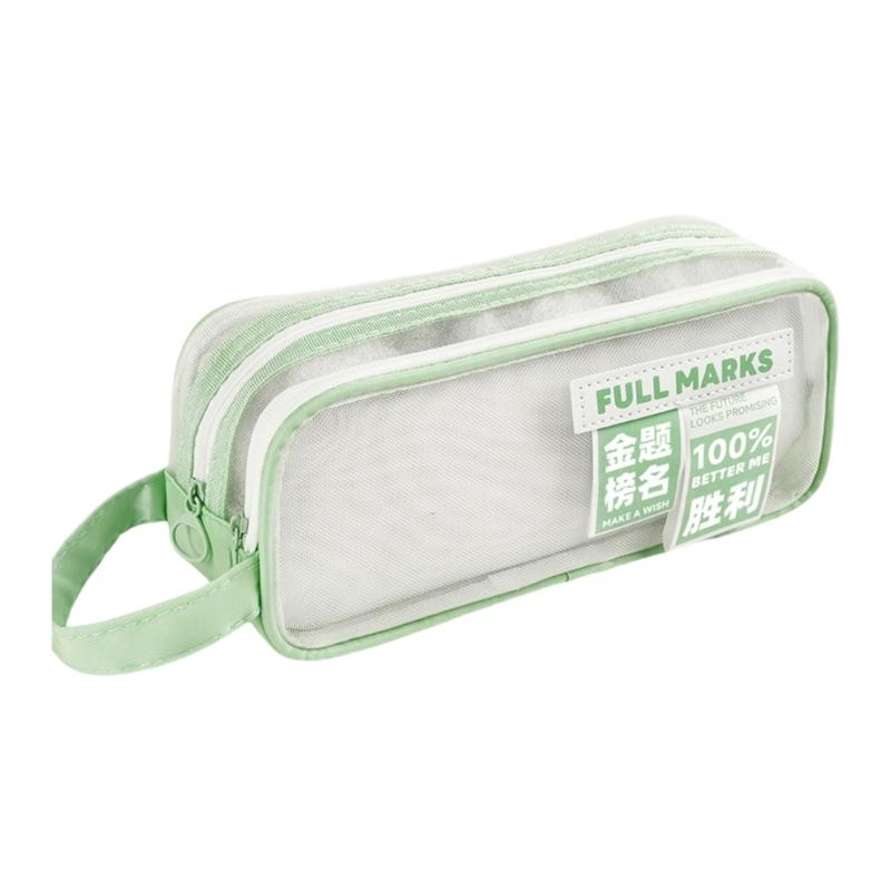 

Large Capacity Pencil Bag Pen Case Simple Pencil Case Double Layers Mesh Pencil Pouch Mesh Bag School Office Supplies зелений