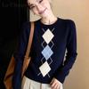 La Chapelle Retro Argyle Knit Pullover