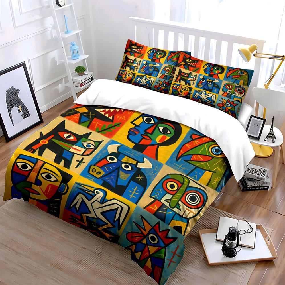 Abstract Animal Faces Art Bedding Duvet Cover Set Duvet Cover Pillowcases  (1*Duvet Cover 2*Pillowcases, without duvet insert)