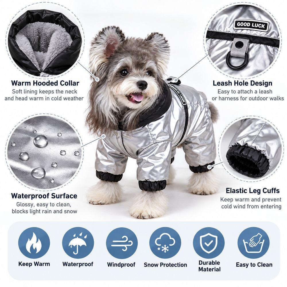 Padded Lining Dog Winter Coat Hooded Puppy Outfit New Warm Dog Jacket for Small Dogs