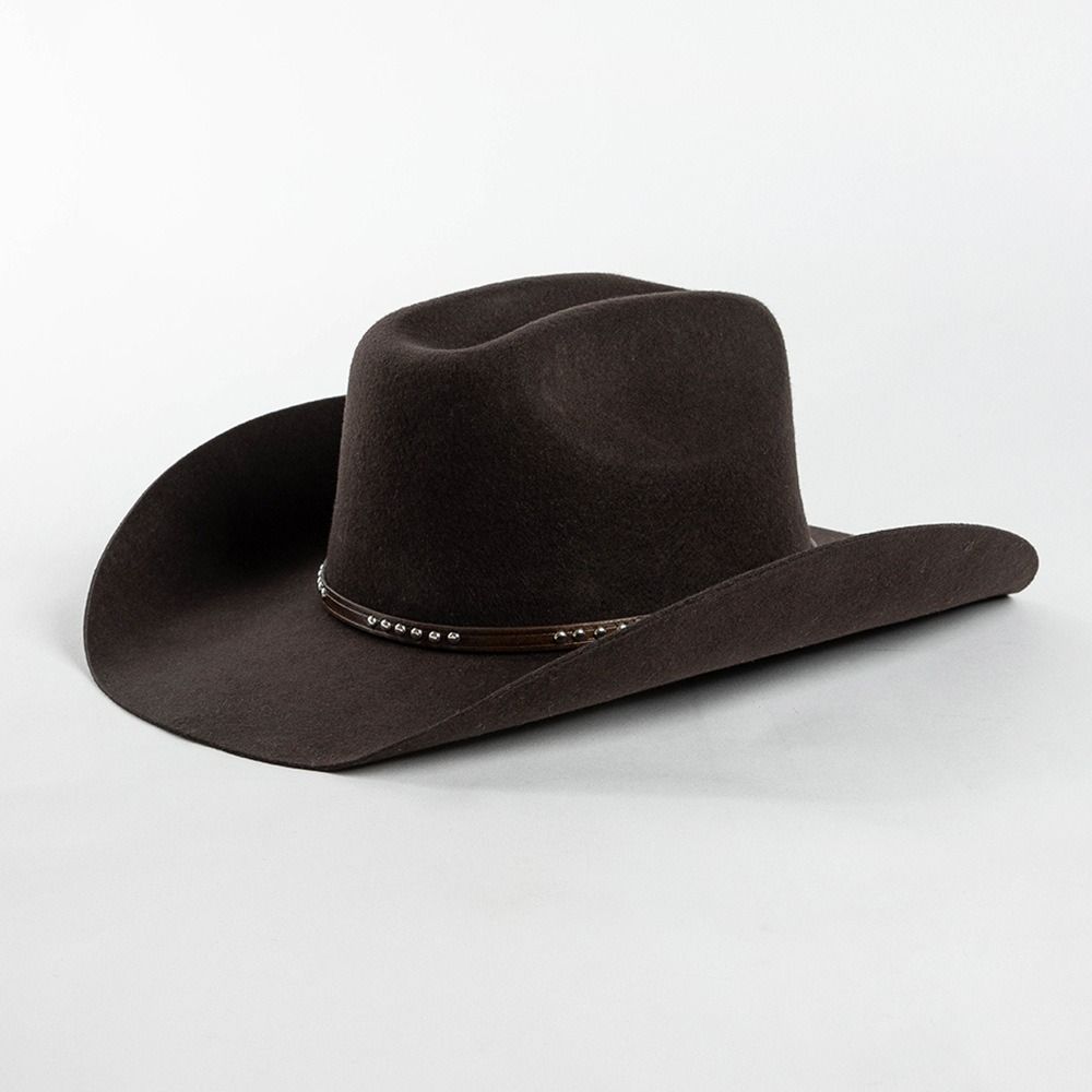 100% Wolle Woll-Cowboyhut Breiter Rand Konkave Form Western-Cowboyhut Mit Nieten Besetztes Lederband Dekorative Schnalle Breiter Rand Fedora Hut