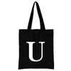 Women's Black Shopping Bag Casual Large-capacity White Letters Initial Name Pattern Printing Series Canvas Shoulder Bag Reusable