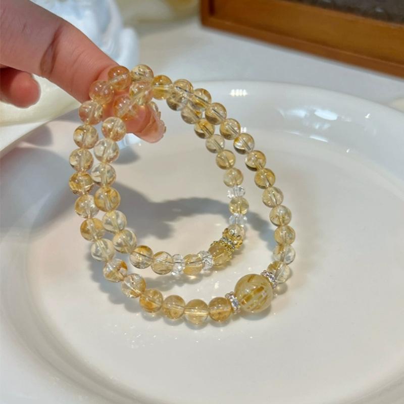 

Original design natural yellow citrine double-ring bracelet for women, high-end jewelry gift Yellow Tower Gold Double