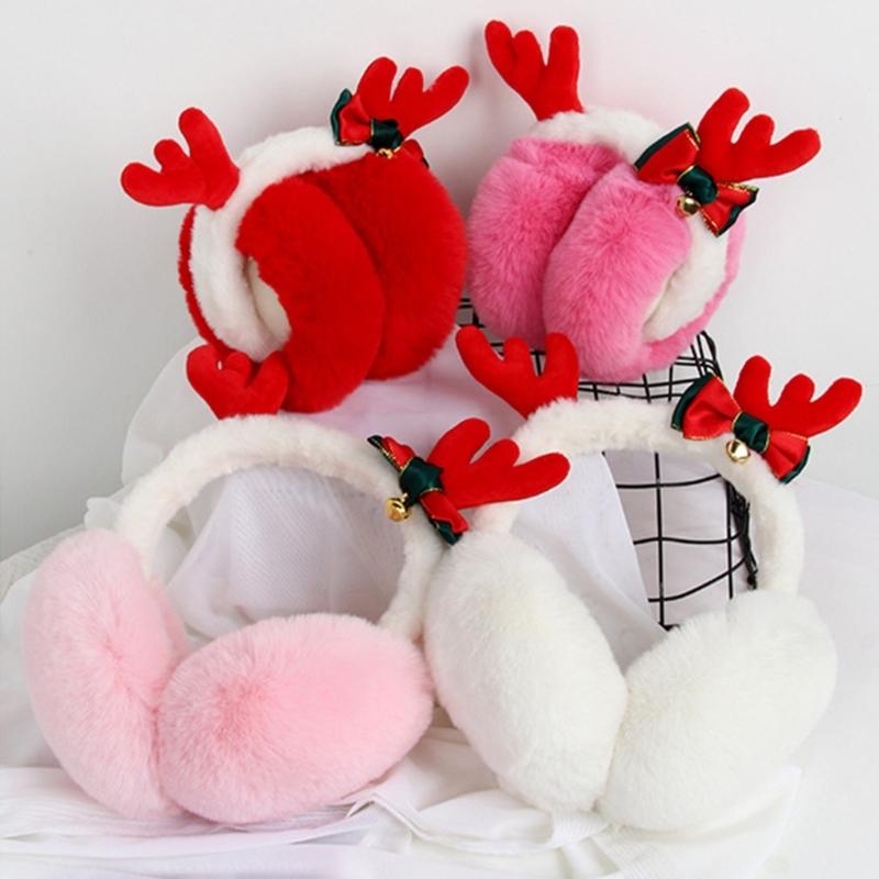 Adult Christmas Antler Shape Earmuff Outdoor Plush Ear Warmer Windproof for Girl