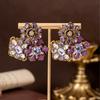 Vintage Purple Studded Floral Earrings Light Luxury Temperament Versatile Palace Style Women