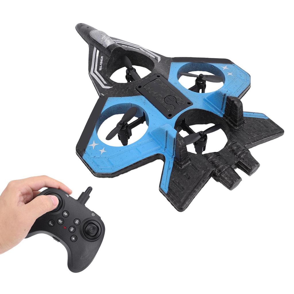 RC Airplane 4 Engine Thrust 3 Speeds Rechargeable 1 Key 360 degrees  Stunts Remote Control Plane Toy with Light Blue