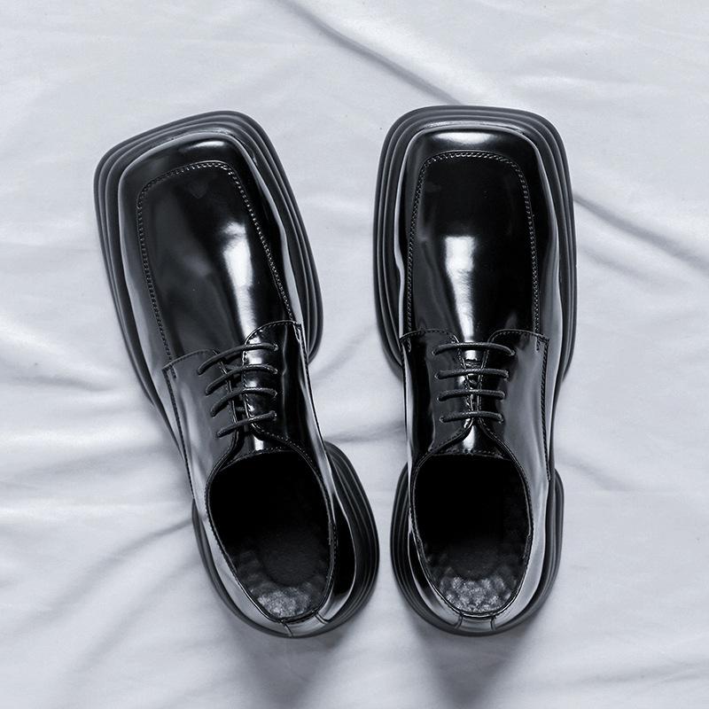 British Style Square Head Small Leather Shoes Spring New Loafers Uniform Patent Leather Shoes Men'S 36763-R