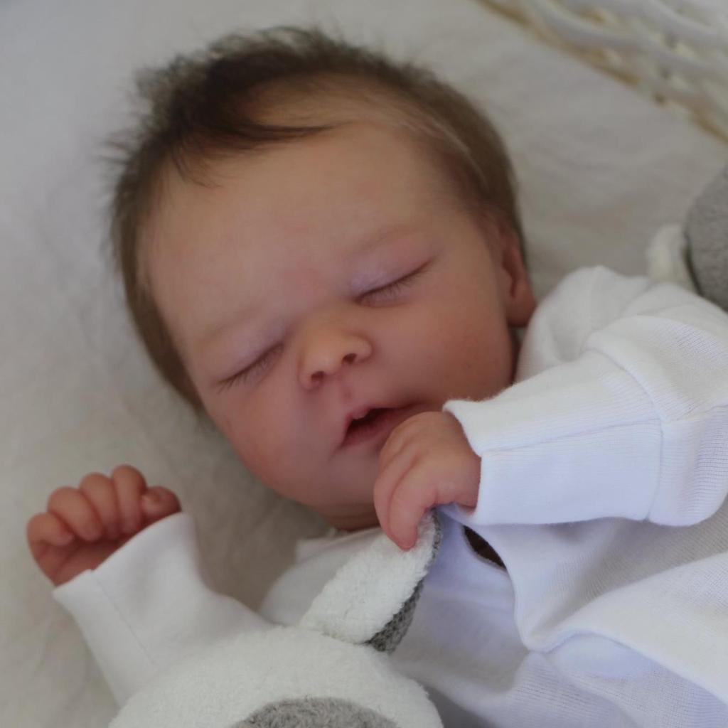 BZDOLL 45cm 17.7inch Soft Vinyl Asleep Reborn Baby Art Doll with 3D-paint Skin and Visible Veins Cloth Body Newborn Bebe Toy for Girl Kids Gift